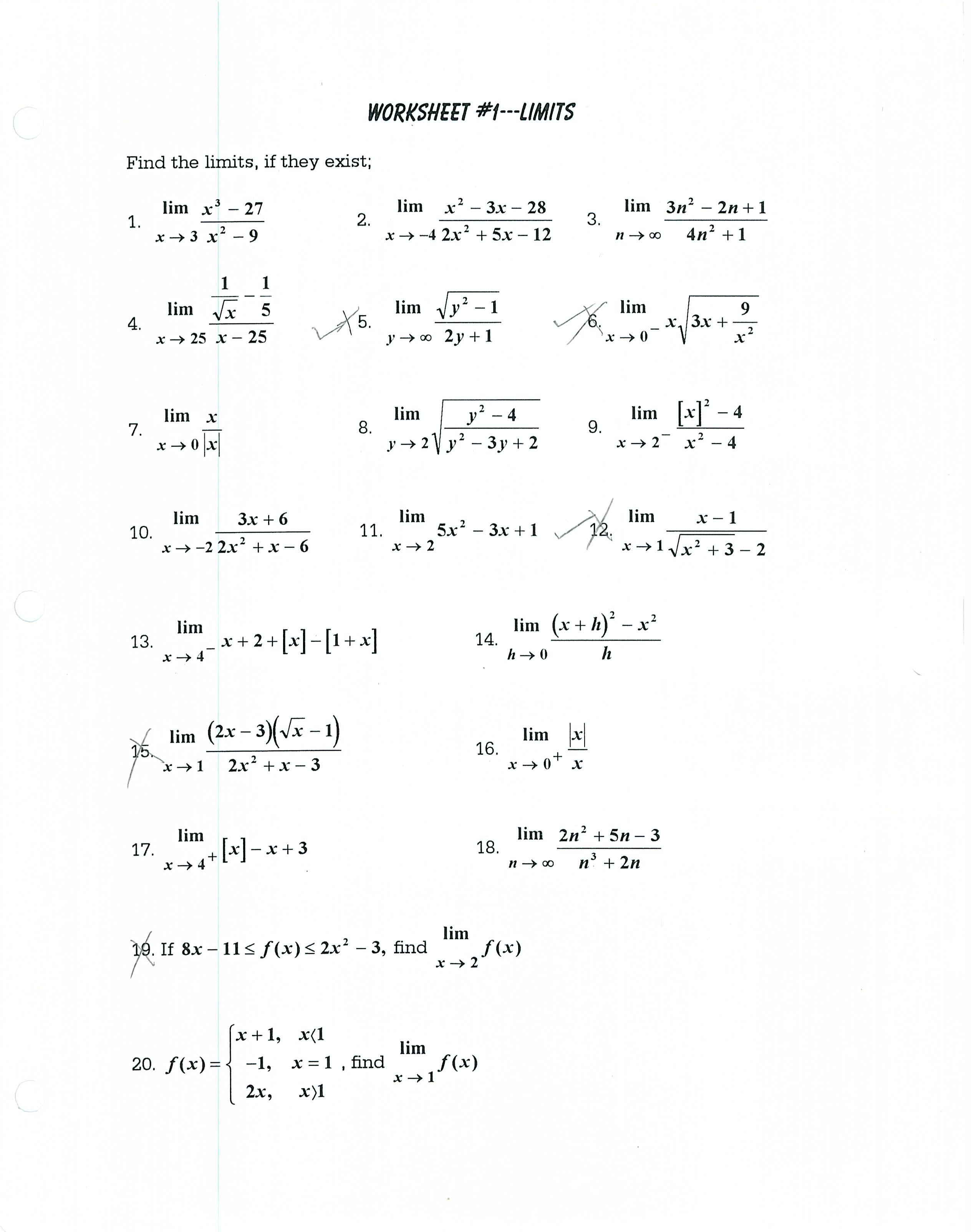assignment for limit test